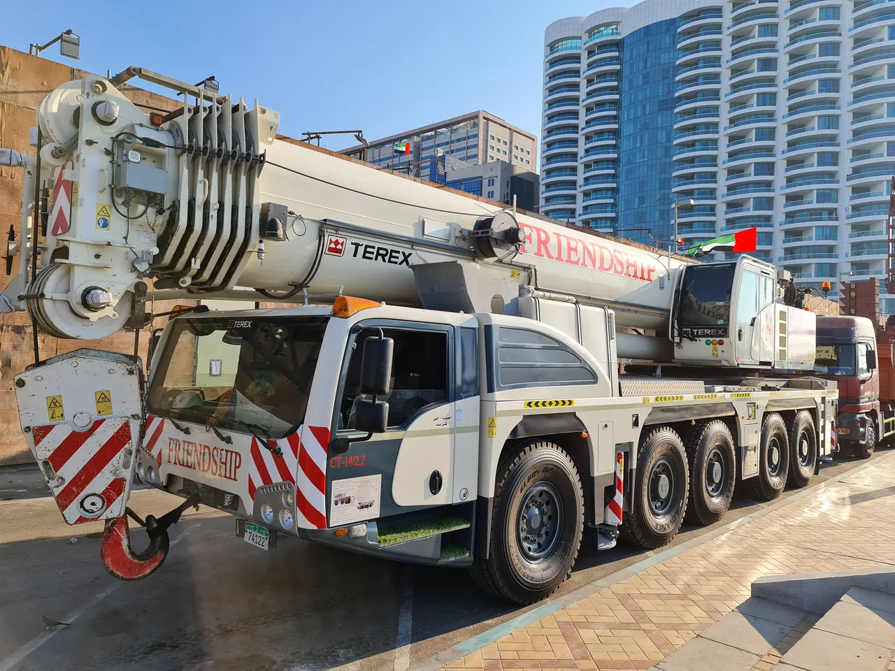 White Terex all-terrain crane in FRIENDSHIP livery